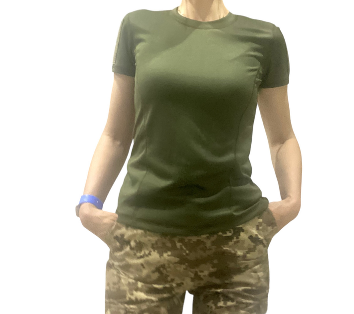 Жіноча футболка тактична військова L олива - зображення 1
