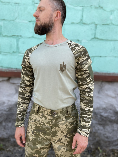 Кофта Військова піксельна футболка з довгим рукавом тактичний рашгард трикотажний хакі Піксель ЗСУ 46 (194311) - зображення 1