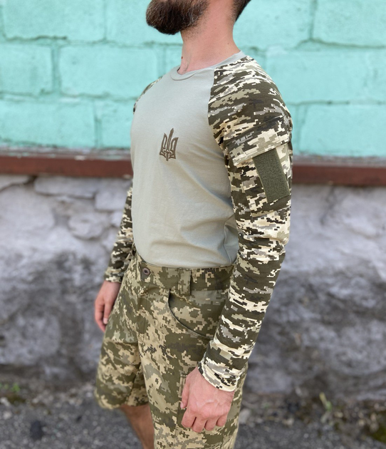 Кофта Военная пиксельная футболка с длинным рукавом тактический рашгард трикотажный хаки Пиксель ВСУ 52 (194311) - изображение 2