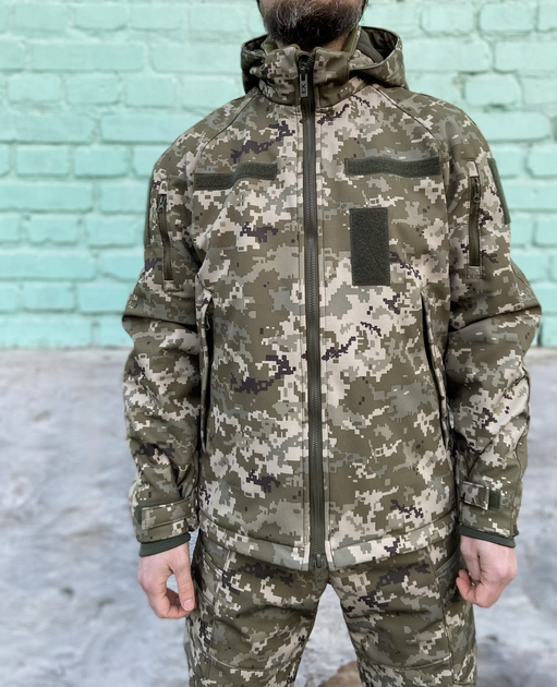 Пиксельная Куртка военная тактическая демисезонная Софт Шелл Пиксель военная форма ВСУ 48-50 (194319) - изображение 1