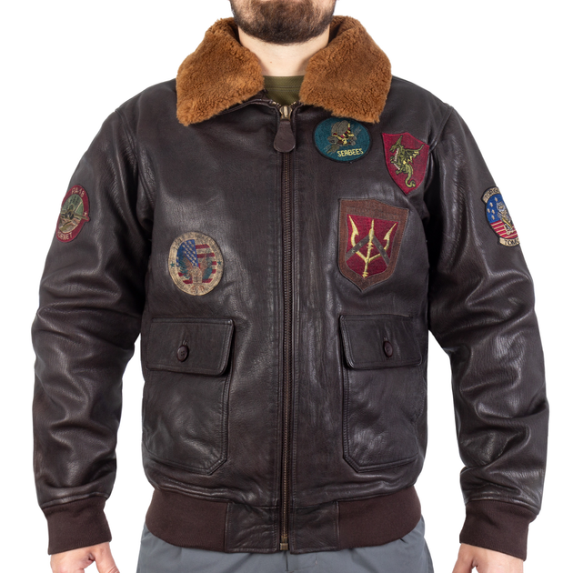 Куртка льотна шкіряна Sturm Mil-Tec Flight Jacket Top Gun Leather with Fur Collar Brown 2XL (10470009) - изображение 1