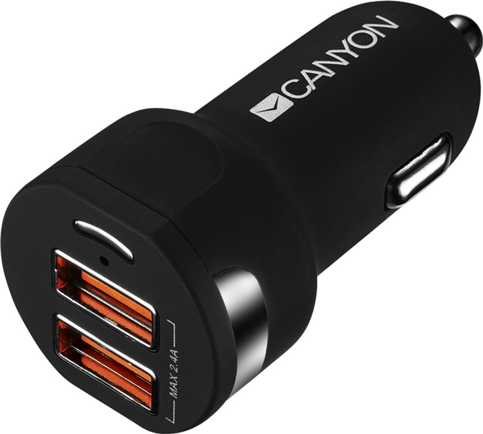 Ładowarka samochodowa Canyon 2USB 2.4A Czarno-Pomarańczowa (CNE-CCA04B) - obraz 1