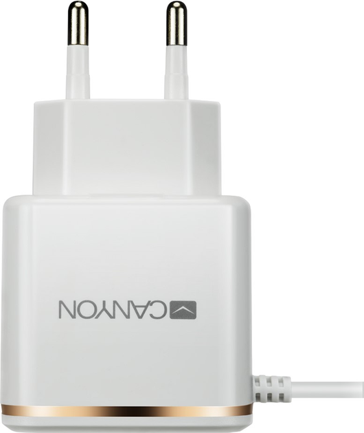 Мережевий зарядний пристрій Canyon USB + вбудований кабель Lightning 2.1 А White (CNE-CHA043WR) - зображення 2