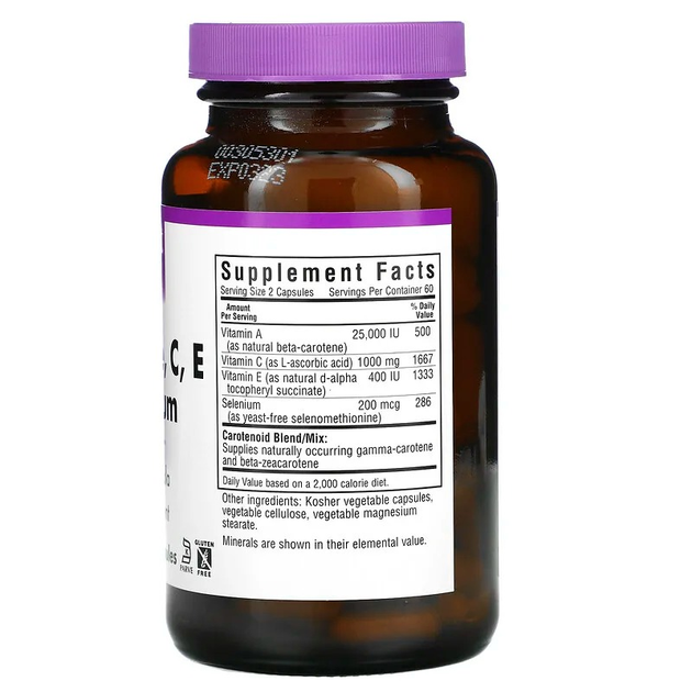 Bluebonnet Nutrition, бета-каротин, витамины C, E и селен, 120 ...