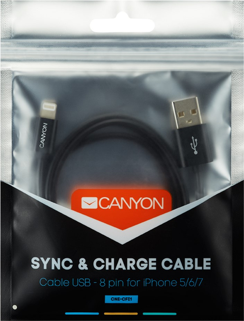 Kabel Canyon CFI-1 Lightning - USB 5W 1m Czarny (CNE-CFI1B) - obraz 2