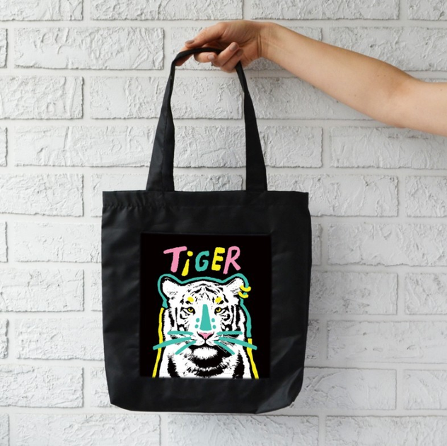 Сумка шоппер с карманом 4Profi "Neon Tiger" оксфорд чёрная от продавца ...
