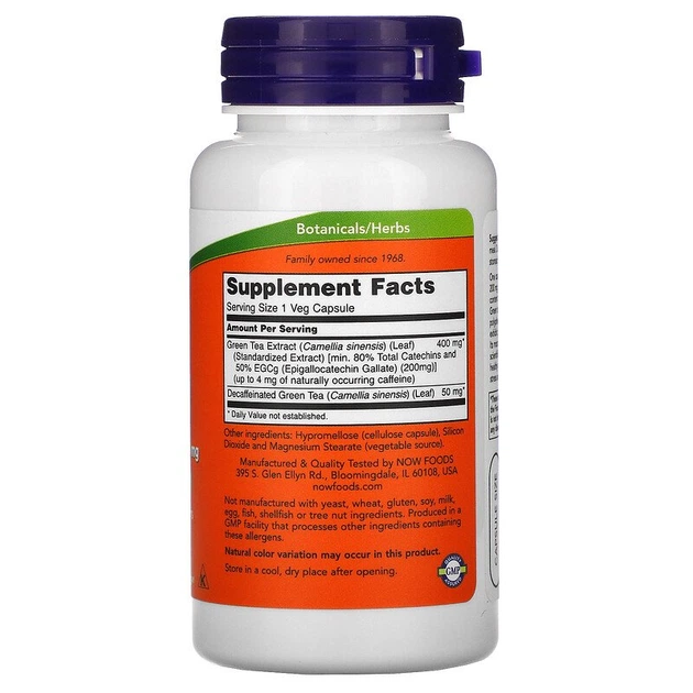Зеленый чай EGCg (Green Tea), экстракт, Now Foods, 400 мг, 90 капсул, (NOW-04704) - изображение 2