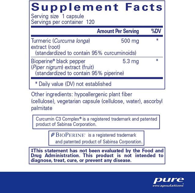 Куркумин с биоперином, Curcumin with Bioperine®, Pure Encapsulations ...