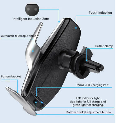 Універсальний тримач для телефону з бездротовою зарядкою UNVRSL Smart Sensor Holder S7 сріблястий (YС1138) - Фото 5 Універсальний тримач для телефону з бездротовою зарядкою UNVRSL Smart Sensor Holder S7 сріблястий (YС1138) - зображення 5
