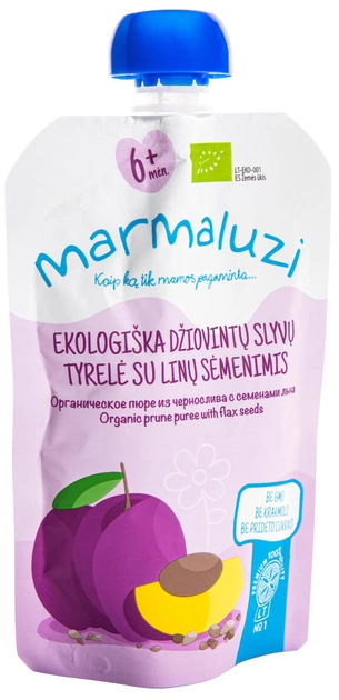 Упаковка органічного пюре Marmaluzi з Чорносливу з насінням Льону в паучі 90 г х 2 шт (4779031613003-1) - зображення 2