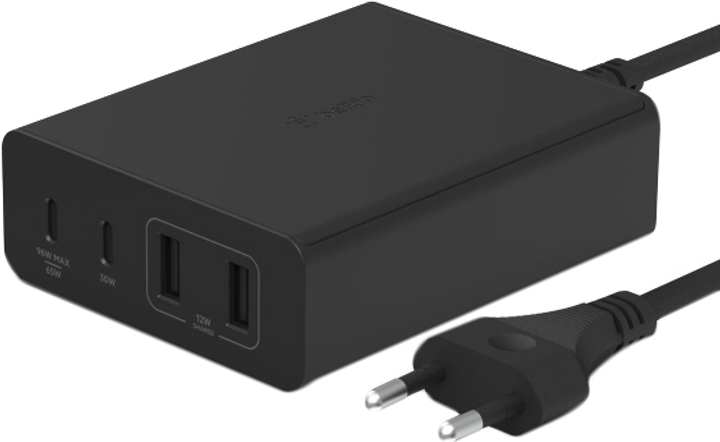 Ładowarka biurkowa Belkin 108 W z 4 portami USB GaN, czarna (WCH010VFBK) - obraz 1