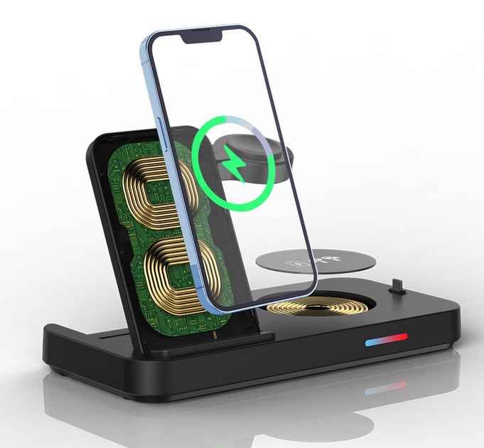 Бездротовий зарядний пристрій Vineedx B-19 Wireless Charger 4-in-1 15W - зображення 3
