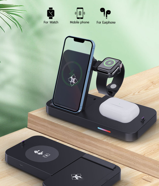 Бездротовий зарядний пристрій Vineedx B-19 Wireless Charger 4-in-1 15W - зображення 5