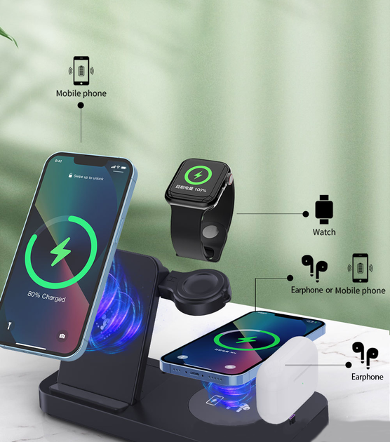 Бездротовий зарядний пристрій Vineedx B-19 Wireless Charger 4-in-1 15W - зображення 7