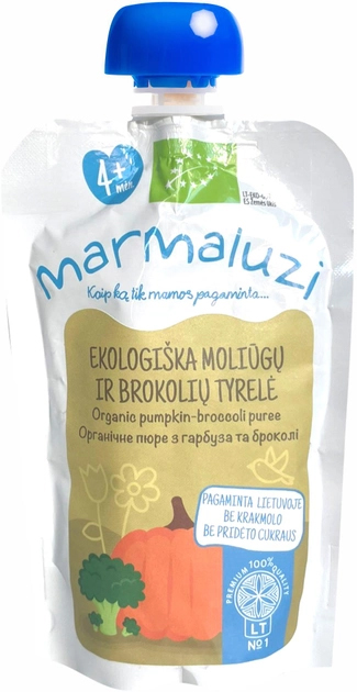 Упаковка органічного пюре Marmaluzi з Гарбуза та Броколі в паучі 90 г х 3 шт (4779031614482-1) - зображення 2