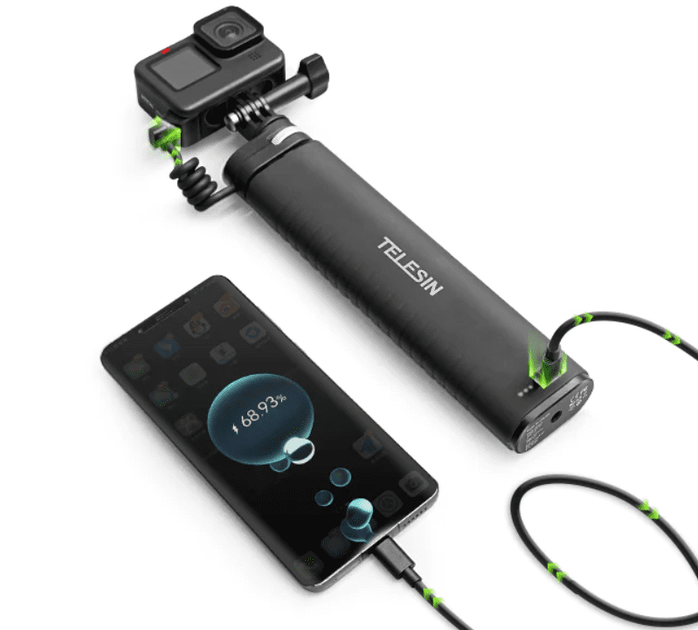 Монопод із аккумулятором TELESIN Rechargeable Selfie Stick для екшн-камер та смартфонів 10000mAh (TE-CSS-001) - зображення 5