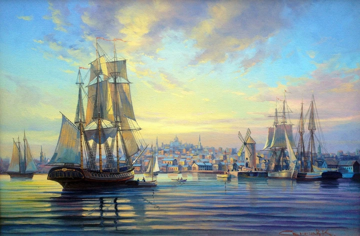 Картина морской пейзаж Морские Вдохновения корабли мельница яхты