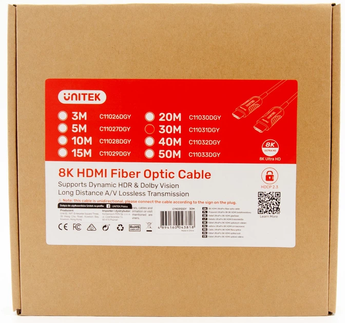 Kabel Unitek HDMI - HDMI 2.1 AOC 8K 120 Hz 30 m (C11031DGY) - obraz 3