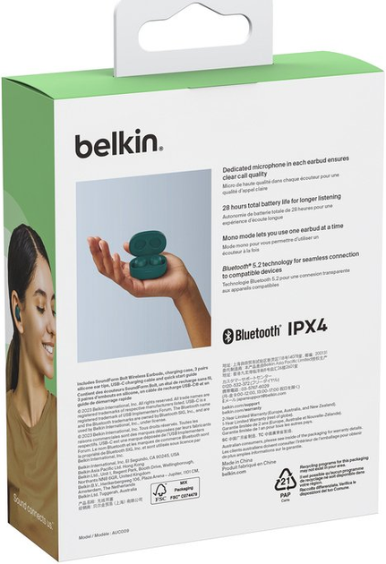 Słuchawki Belkin Soundform BoltTrue w kolorze turkusowym (AUC009BTTE) - obraz 8