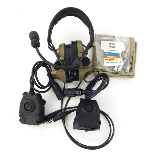 Тактические активные наушники с гарнитурой 3M Peltor COMTAC V Dual + 2 кнопки PTT Койот коричневые - изображение 1