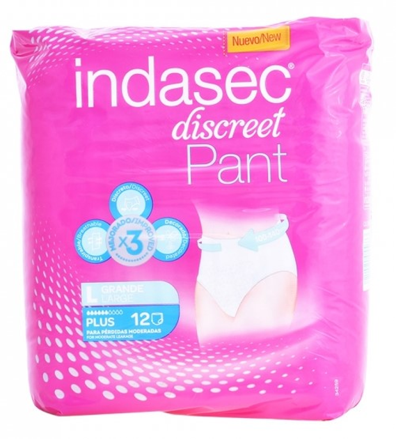 Урологічні прокладки Indasec Pant Plus Large Size 12 Units (8410520055633) - зображення 1
