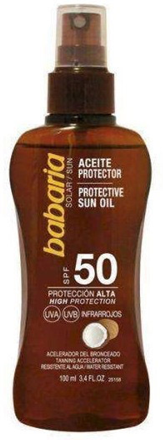 Olej do ochrony przeciwsłonecznej Babaria Protective Sun Oil SPF50 With Tahitian Monoi Oil 100 ml (8410412000352) - obraz 1