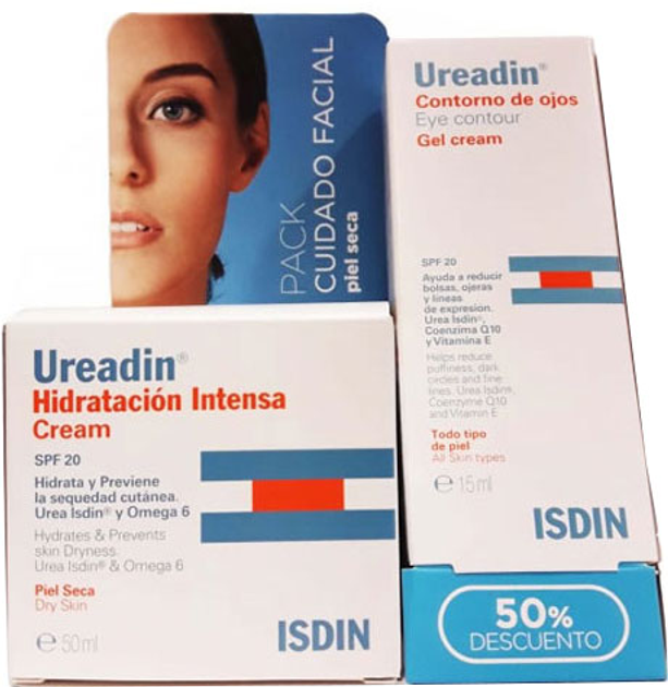 Набір Isdin Ureadin Сонцезахисний крем Intense Hydration SPF20 50 мл + Гель-крем для контуру очей 15 мл (8429420136403) - зображення 1