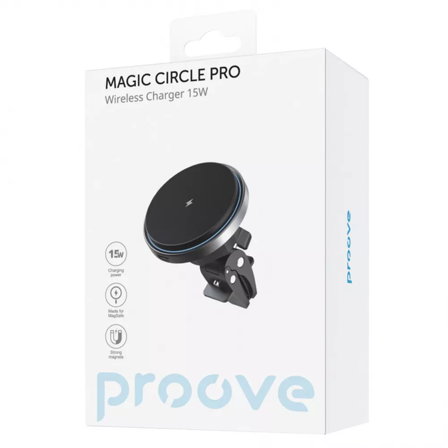 Автодержатель магнитный с Беспроводной Зарядкой Proove Magic Circle Pro 15W black - изображение 4