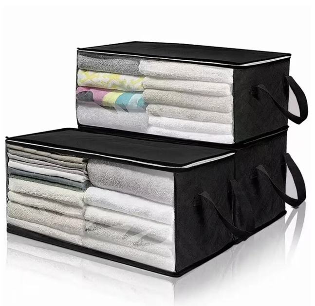 HEMMAFIXARE Ящик для хранения одежды/постельного белья ткань в полоску/белый/серый