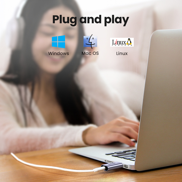 Звуковая карта Ugreen USB - 3.5мм minijack с поддержкой микрофона 24 біт/96 кГц TRRS Наружный Адаптер Стерео AUX 4-пиновый Серый - изображение 3