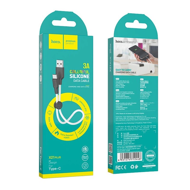 USB Кабель Hoco X21 Plus 0.25 USB-Type-C 0.25М 30pc Чорно-білий - зображення 4