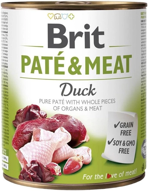 Вологий корм для собак Brit paté & meat з качкою 800 г (8595602557516) - зображення 1