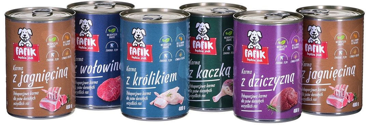 Mokra karma dla psów FAFIK mix 5 smaków - puszki 6x400g (5905476791115) - obraz 1