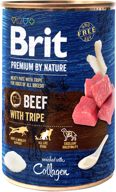 Mokra karma dla psów Brit premium by nature beef&tripes 800 g (8595602538607) - obraz 1