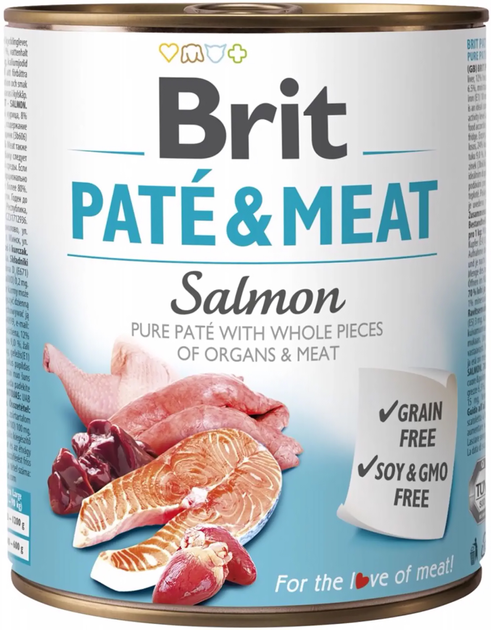 Вологий корм для собак Brit paté & meat з лососем 800 г (8595602557554) - зображення 1
