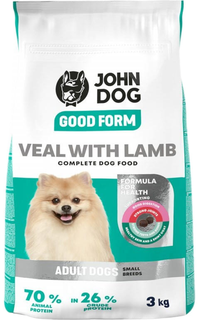 Karma sucha dla psów John dog good form mini adult cielęcina z jagnięciną 3 kg (5903769008186) - obraz 1
