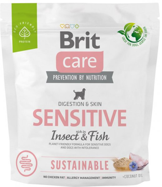 Sucha karma dla psów Brit Care Sustainable ekologiczna z rybą i owadami 1 kg (8595602559213) - obraz 1