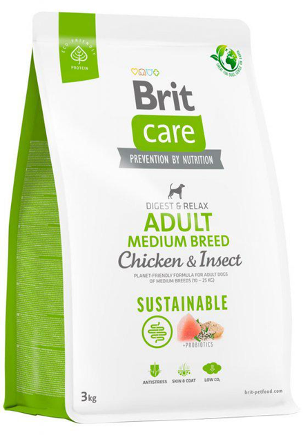 Сухий корм для собак Brit care sustainable adult med chicken insect 3 кг (8595602558698) - зображення 1