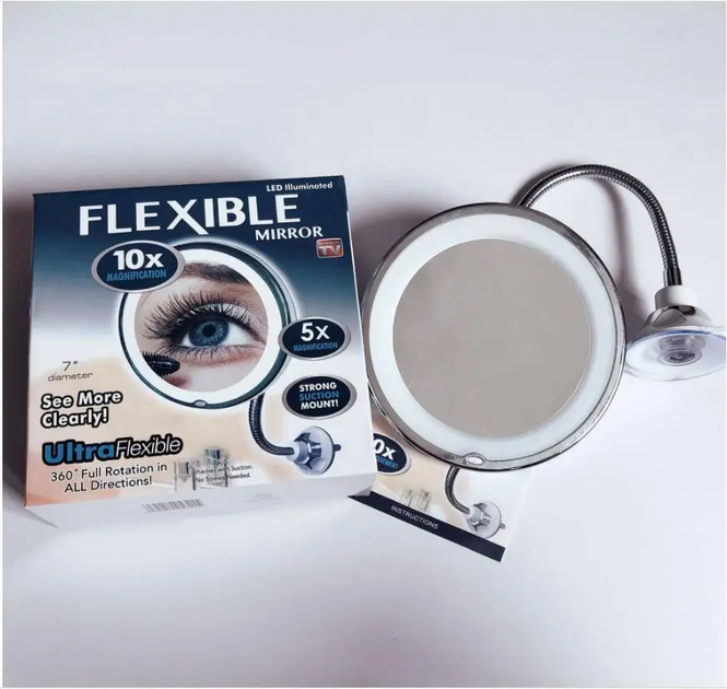 Зеркало для макияжа с LED подсветкой круглое Flexible присоска гибкий держатель WO 30 - Фото 5 Зеркало для макияжа с LED подсветкой круглое Flexible присоска гибкий держатель WO 30 - изображение 5
