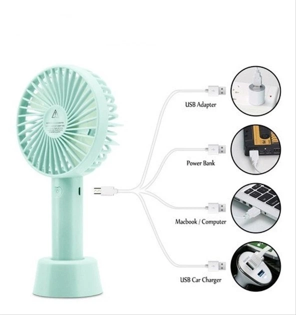 Вентилятор ручний акумуляторний Portable Fan Blue з підставкою та USB-зарядкою (54522B) - зображення 2