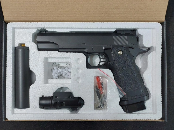 Пістолет Galaxy металевий G.6A з глушником та лазером - зображення 1