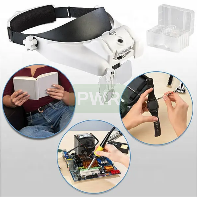 Лупа очки бинокулярные с подсветкой Magnifier MG82000MC с Led Комплект линз 5 шт - изображение 2