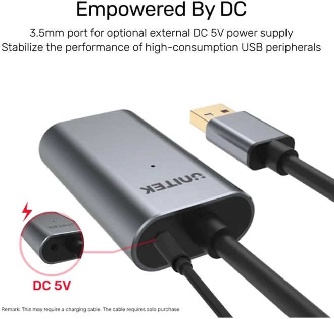 Кабель-подовжувач Unitek USB 2.0 20m AM/AF Premium + DC (Y-274) - зображення 5