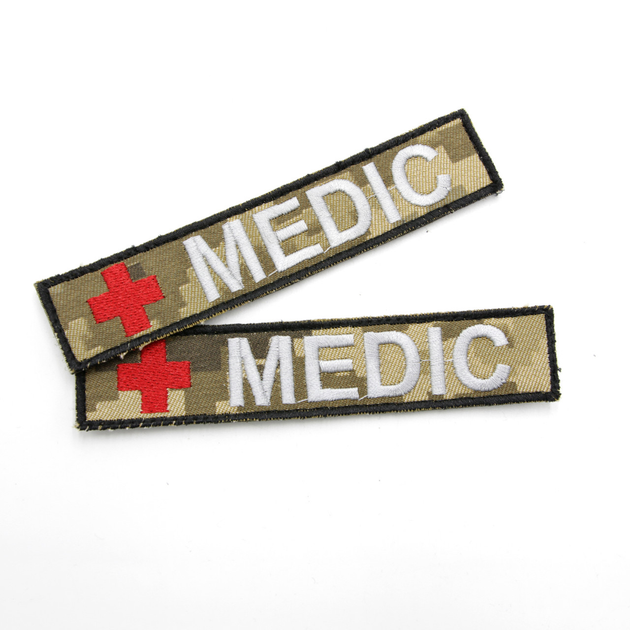 Качественный шеврон MEDIC на липучке, Шеврон планка пиксель Медика, нашивка-патч украинской армии белый - изображение 1