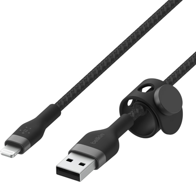 Кабель Belkin USB-A to LTG Braided Silicone 2 м Black (CAA010BT2MBK) - зображення 1