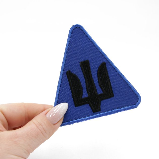 Вишитий шеврон Радіо-технічних військ, нашивка синій трикутник із чорним Тризубом, патч ЗСУ - зображення 2