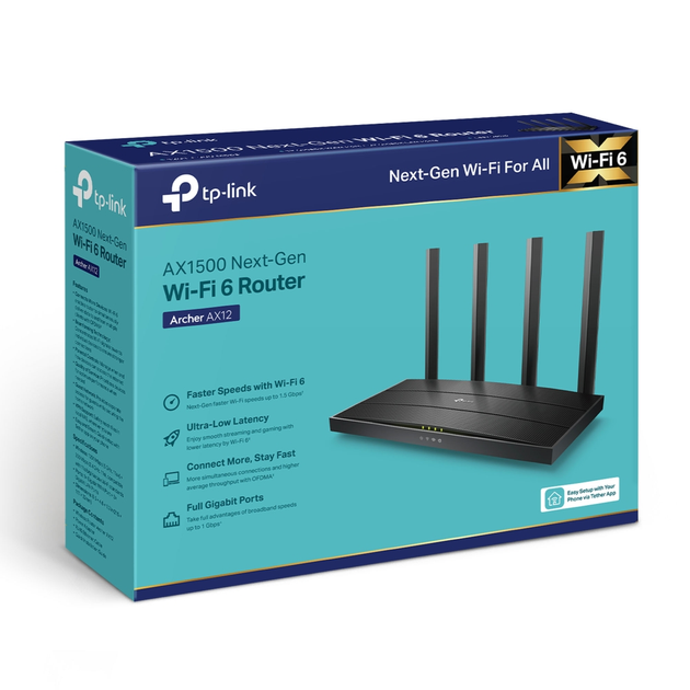 Маршрутизатор Wi-Fi TP-Link Archer AX12 1500Мбіт/с Чорний - Фото 3 Маршрутизатор Wi-Fi TP-Link Archer AX12 1500Мбіт/с Чорний - зображення 3