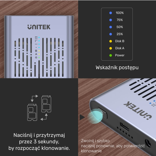 Stacja dokująca Unitek 2x M.2 PCIe/NVMe 20 Gb/s (4894160045829) - obraz 5