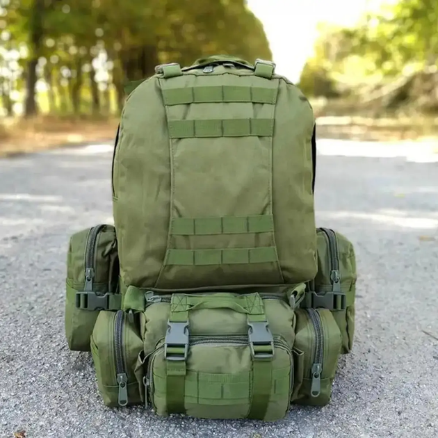 Рюкзак тактический с подсумками 55 л, (55х40х25 см), B08, Олива - изображение 2