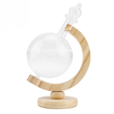 Барометр Штормгласс глобус большой, капля Storm glass на светлой деревянной подставке - изображение 2